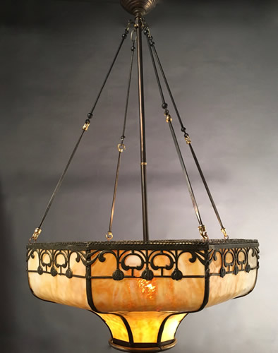Amber Slag Glass Art Nouveau Inverted Dome